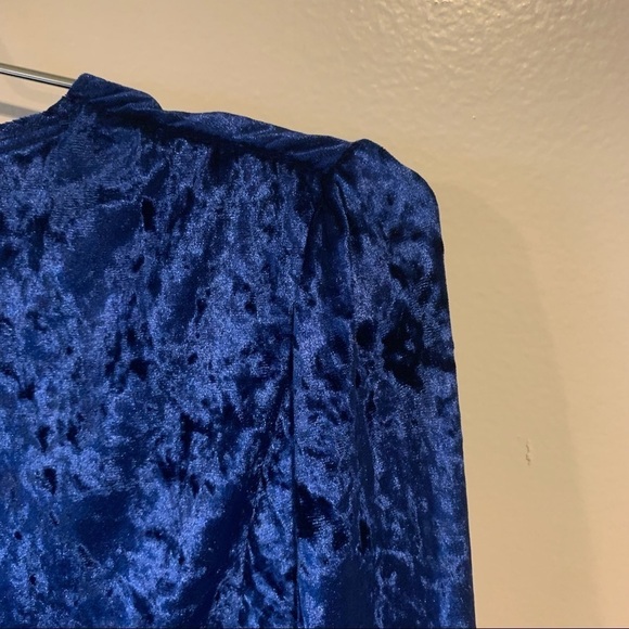 NWT ASOS Blue Velvet Balloon Long Sleeve Bodycon V-Neck Mini Dress Size 4 - Picture 12 of 13